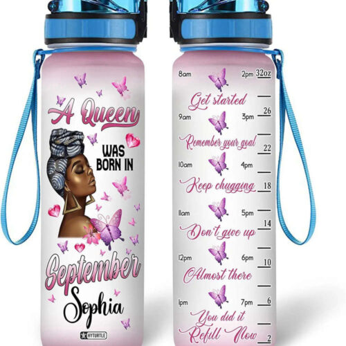 Personalized A Queen Was Born In September Butterfly Water Bottle