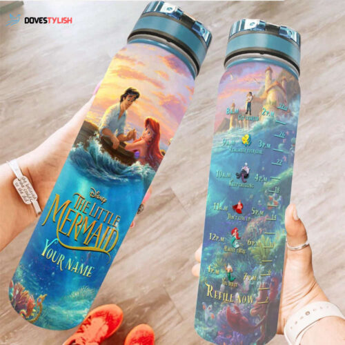 Personalized Ariel Little Mermaid 32OZ Water Tracker Bottle,Custom Ariel Little Mermaid Water Bottle,Ariel Little Mermaid Gift
