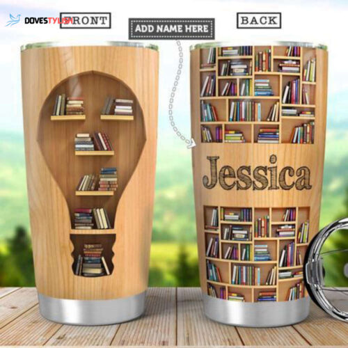 Personalized Book Lover Light Bulb Wood Style Stainless Steel Tumbler, Personalized Tumblers, Tumbler Cups, Custom Tumblers