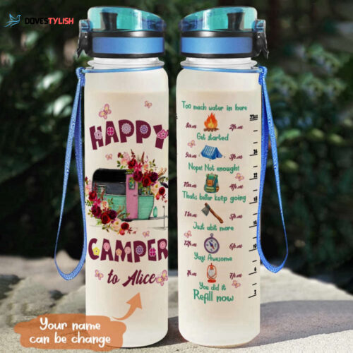 Personalized Camping Party Water Tracker Bottle