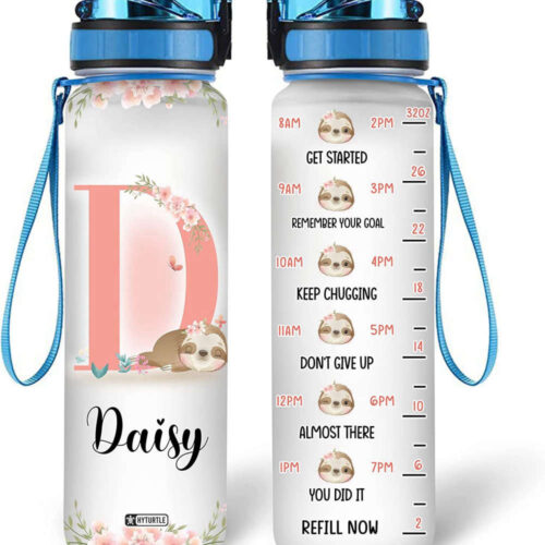 Personalized Cute Sloth Flower Butterfly Birthday Mother’s Day Water Bottle