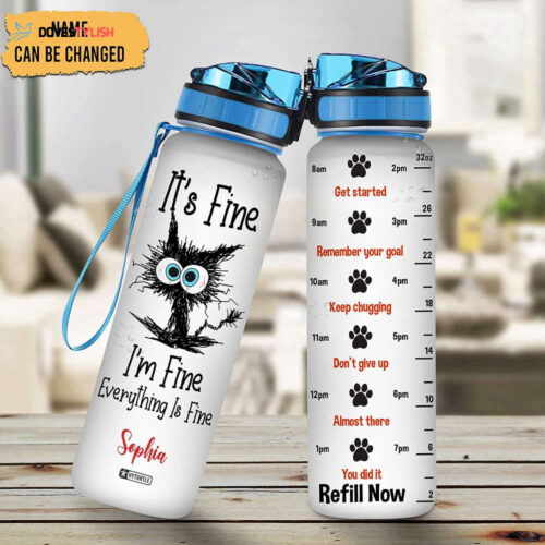 Personalized It’s Fine I’m Cat Family Water Bottle