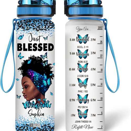 Personalized Just Blessed You Are Beautiful Black Queen Water Bottle