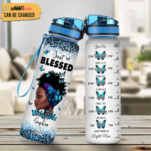 Personalized Just Blessed You Are Beautiful Black Queen Water Bottle