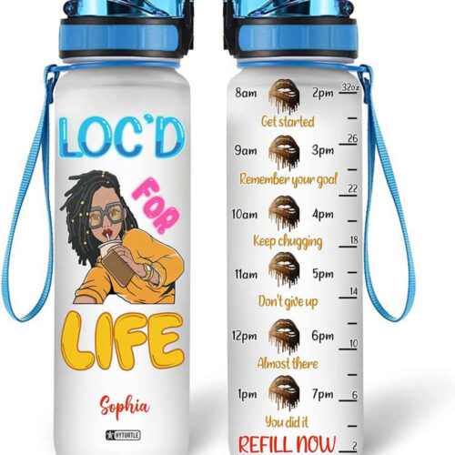 Personalized Loc’D For Life Black Queen Water Bottle