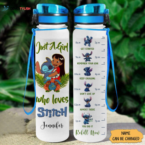Custom Name Stitch Water Tracker Bottle, Stitch Water Bottle, Funny Stitch Bottle, Stitch Motivational Bottle, Drink Bottle, Mother Day Gift