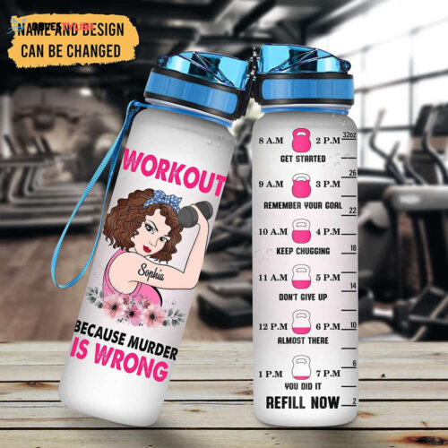 Personalized Workout Because Murder Is Wrong Fitness Birthday Tracker Bottle