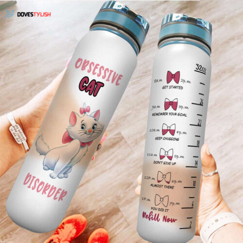 Pink Marie Cat Lover OCD Cute Disney Graphic Cartoon Water Tracker Bottle