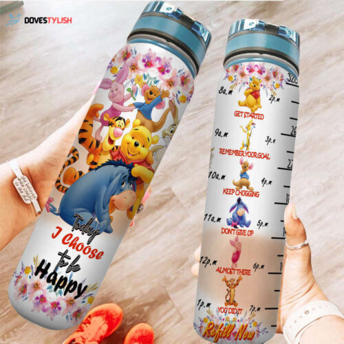 Pooh Tigger Eeyore Piglet Disney Graphic Cartoon 32oz Water Tracker Bottle