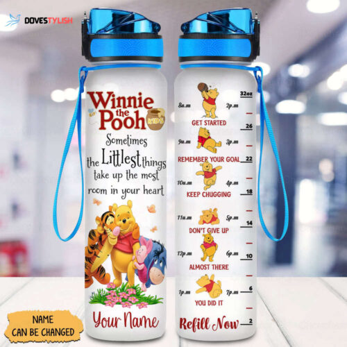 Pooh Tracker Bottle, Winnie The Pooh Lover, Personalized Eeyore Drink Bottle, Cute Water Bottle, Piglet Plastic Bottle, Daily Water Tracker