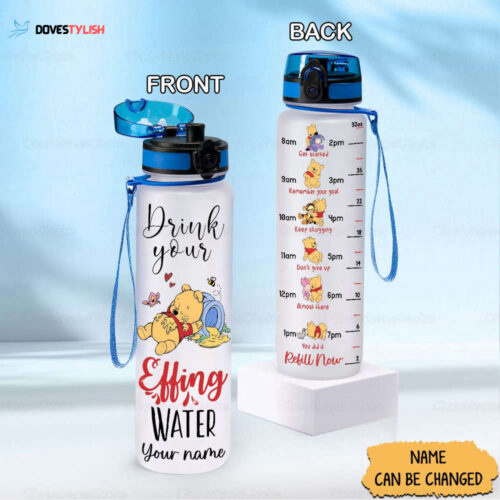 Keep Calm Tigger Winnie The Pooh Friends Disney Cartoon Water Tracker Bottle