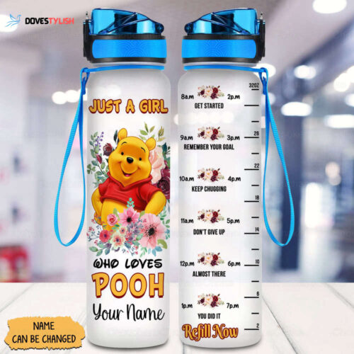 Pooh Water Tracker Bottle, Personalized Winnie The Pooh Bottle, Piglet Drink Bottle, Funny Water Tracker Bottle, Plastic Water Bottle