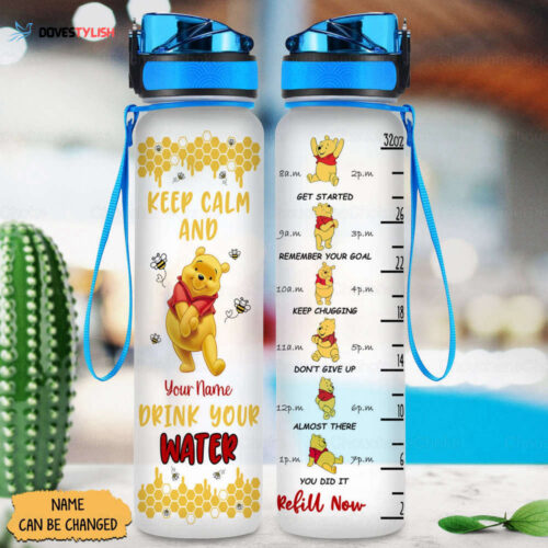 Pooh Water Tracker Bottle, Pooh Lovers Gift, Personalized Pooh Drink Bottle, Fitness Water Bottle, Winnie The Pooh Bottle, Gift For Family