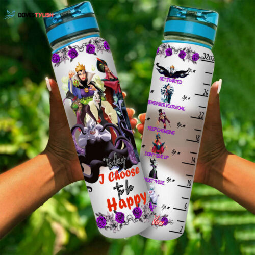 Purple Floral Disney Villains Quote Graphic Cartoon Water Tracker Bottle
