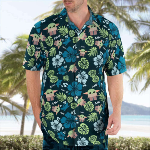 Star Wars Grogu Baby Yoda Tropical Leaves Hawaiian Shirt & Shorts: Perfect Galactic Summer Attire!