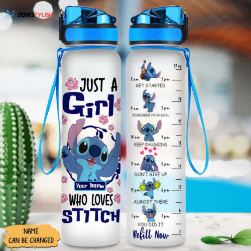 Stitch Water Tracker Bottle, Stich 32 Oz Water Bottle, Stich Water Tracker, Funny Water Bottle, Stitch Plastic Bottle, Gift For Family