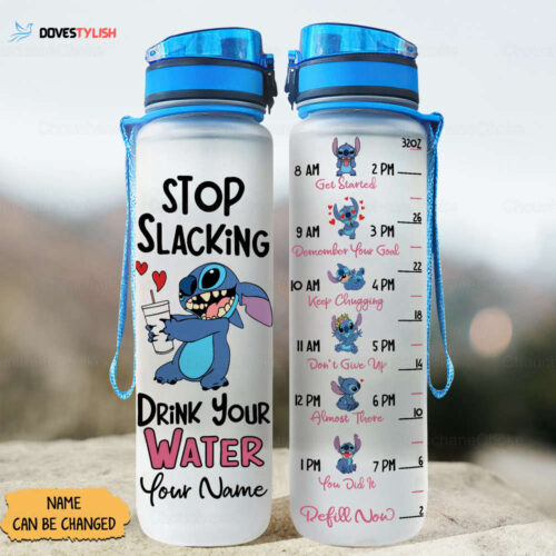 Stitch Water Tracker Bottle, Custom Stitch Bottle, Stitch Water Bottle, Personalized Disney Lilo Stitch 32OZ Water Bottle, Fitness Bottle