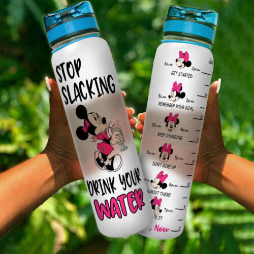 Stop Slacking Pink Minnie Mouse Disney Cartoon 32oz Water Tracker Bottle