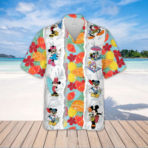 Stylish DN20 Disney Summer Torn Mickey Minnie Hawaiian Shirt – Perfect Beachwear