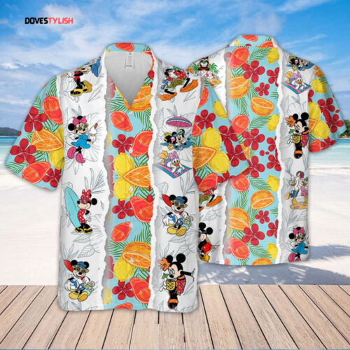 Stylish DN20 Disney Summer Torn Mickey Minnie Hawaiian Shirt – Perfect Beachwear