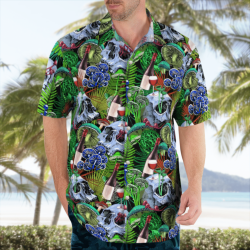 Stylish Skull and Wine Art Hawaii Shirt: Unique & Trendy Design