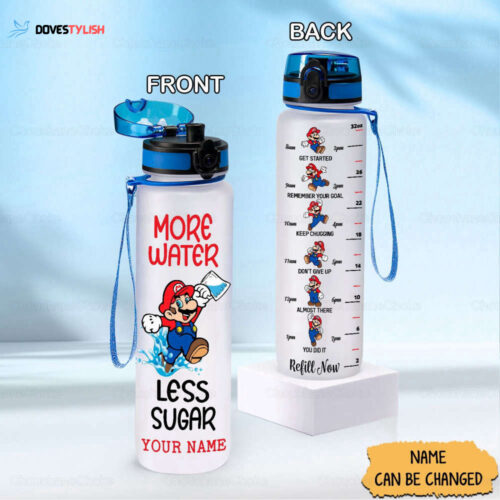 Super Mario Water Tracker Bottle, Personalized Mario Bottle, Mario Water Bottle, Super Mario Water Bottle, Workout Water Bottle, Game Bottle
