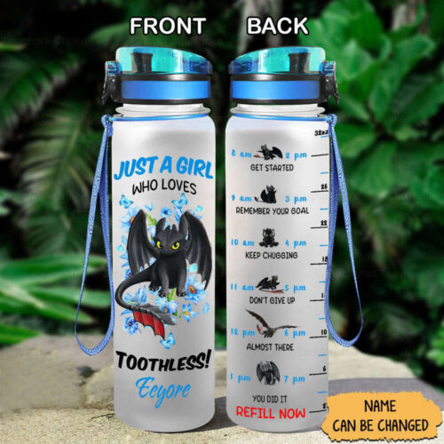 Toothless Water Bottle, Toothless Water Water Bottle, Toothless Motivational Bottle, Dragon Water Bottle, Water Bottle With Time Tracker