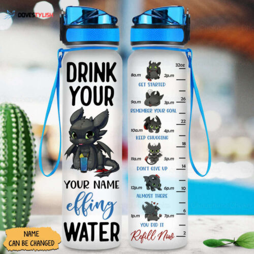 Toothless Water Track Bottle, Cute Dragon Water Bottle, Personalized Toothless Motivational Bottle, Funny Water Bottle, Gifts For Family