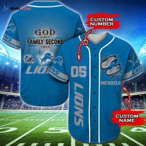 Trending 2023 Personalized Detroit Lions God First Family Second All Over Print 3D Baseball Jersey