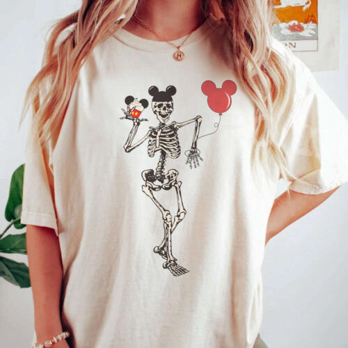 Vintage Disney Skeleton Comfort Colors® Shirt, Disney Skeleton Mickey Shirt, Disney Balloon Shirt, Disneyworld Shirt, Disney Family Shirts