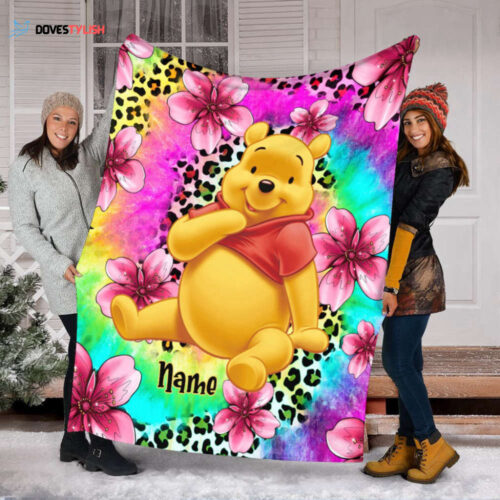 Winnie The Pooh Fleece Mink Sherpa Blanket – Adorable Cartoon Floral Design with Pooh Bear Tigger Piglet & Eeyore