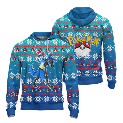 Stylish Lucario Pokemon Ugly Christmas Sweater – Festive Holiday Attire