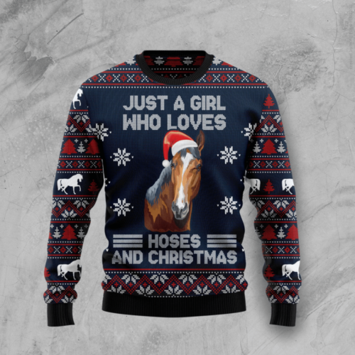 Just A Girl Who Loves Horse And Christmas Ugly Christmas Sweater – Festive Holiday Apparel