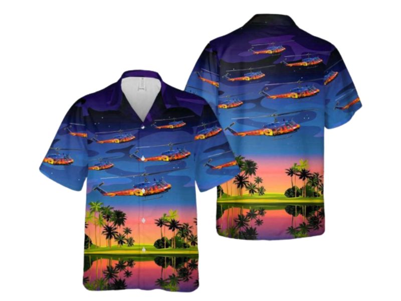 German Army Bell (Dornier) UH-1D Iroquois (205) Hawaiian Shirt: Authentic Military Style with a Tropical Twist