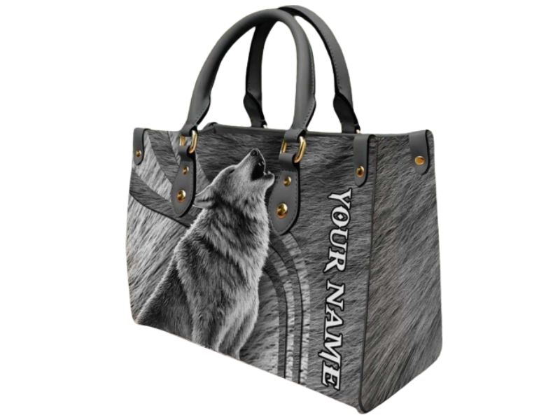 Custom Wolf Leather Handbag: Personalized Tote for Women Handmade Vintage Bags