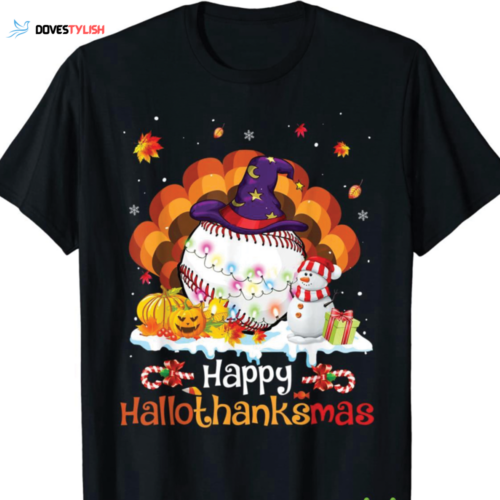 Baseball Happy HalloThanksMas Shirt: Unique Thanksgiving & Christmas Gifts
