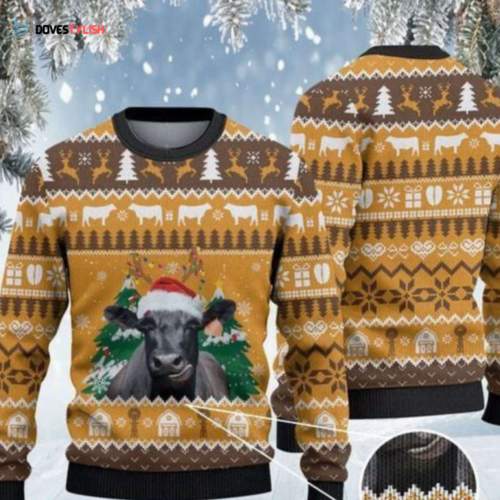 Black Angus Cattle Lovers Christmas On The Farm Sweater – Unique Ugly Sweater Gift