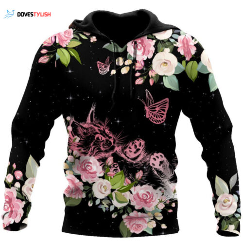 Cat & Butterfly Flower 3D All Over Printed Shirt & Shorts for Men and Women PL