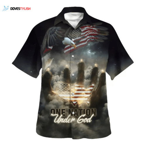 Christian Hawaiian Shirt: One Nation Under God American Flag Tee with Jesus Cross – Religious Freedom Day Shirt