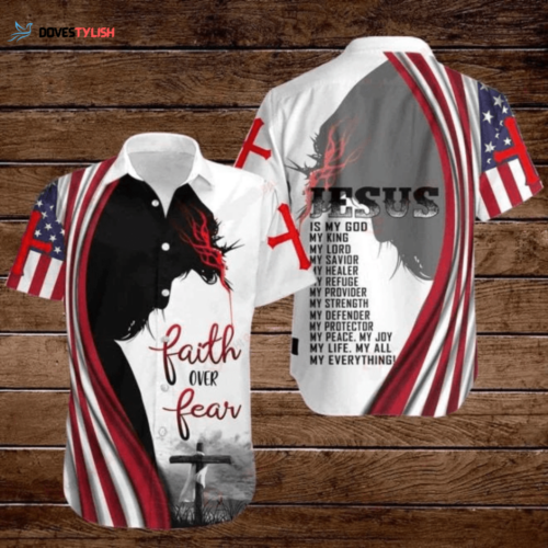Cross Jesus Hawaiian Shirt: Faith Over Fear – Christian Flag Design