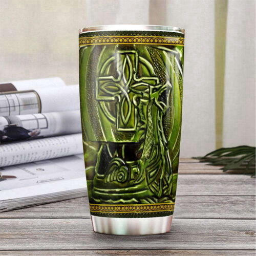 Custom Green Viking Leather Style Stainless Steel Tumbler – Personalized Gift