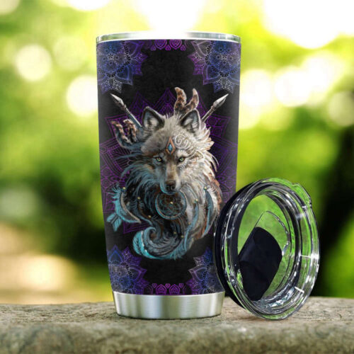 Custom Native American Wolf Mandala Stainless Steel Tumbler: Personalized Hologram Design