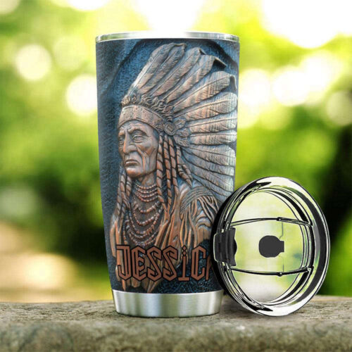 Custom Native American Wood-Style Stainless Tumbler: Personalized Elegance