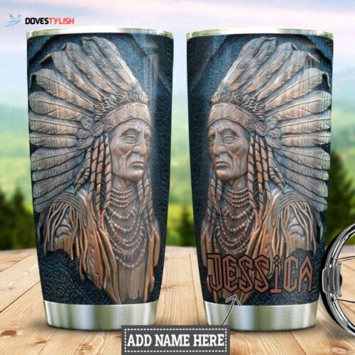 Custom Native American Wood-Style Stainless Tumbler: Personalized Elegance