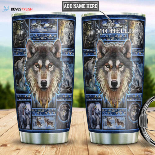 Customizable Stainless Steel Tumbler – Native Wolf Design Personalized Gift