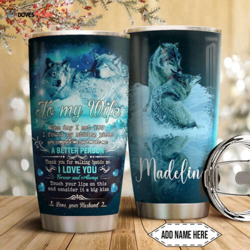 Personalized Stainless Steel Tumbler for Husband – Wolf Design