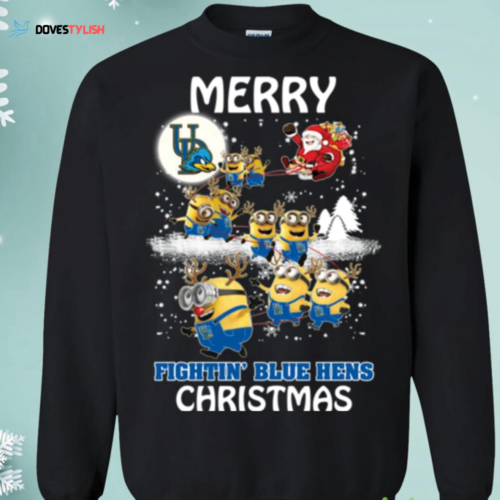 Delaware Fightin Blue Hens Minion Santa Claus Sweatshirt – Festive Christmas Sleigh Attire