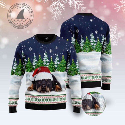 Dreaming Rottweiler Under Snow: Ugly Christmas Sweater Perfect for Dog Lovers