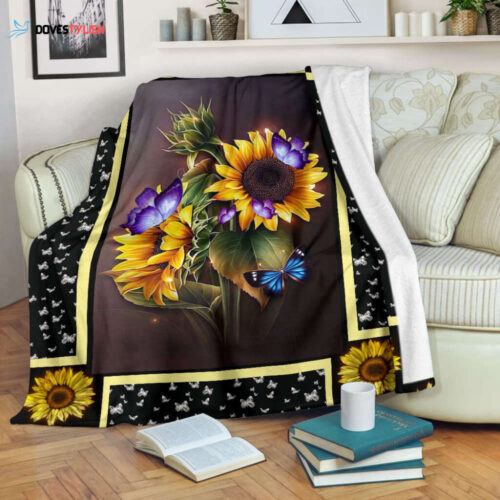 Stay Cozy and Trendy with our Dark Sunflower Butterfly Fleece Blanket