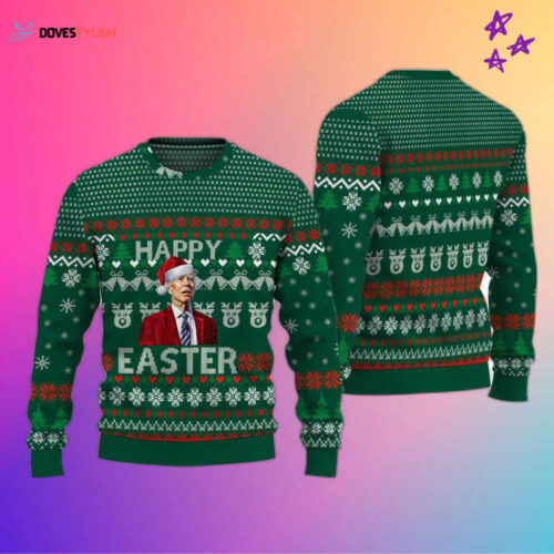 Get Festive with Happy Easter Biden Funny Santa Joe Biden Green Ugly Christmas Sweater